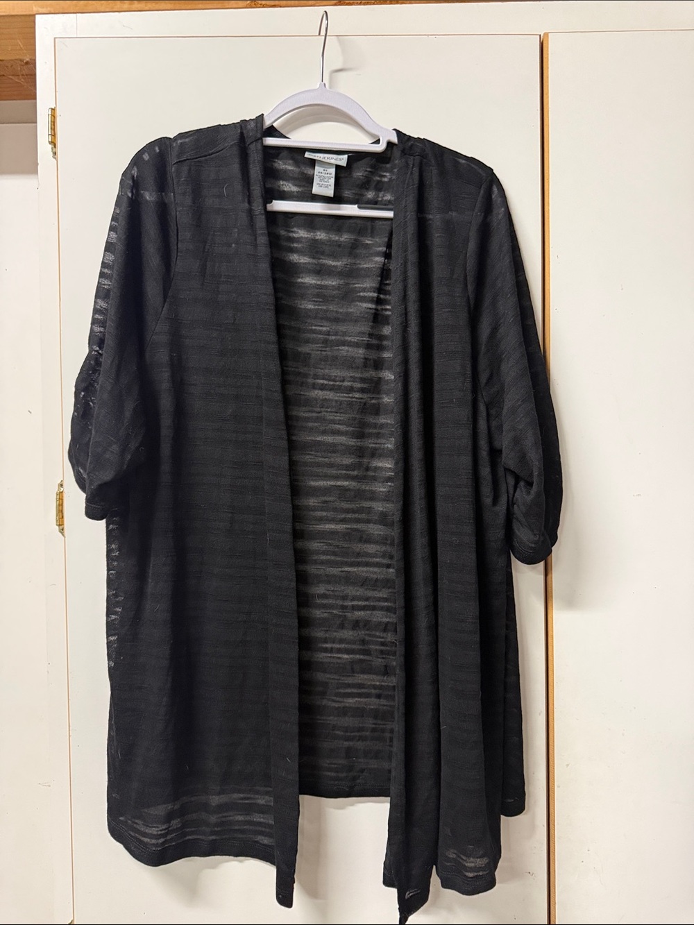 Catherines Black Sheer Open-Front Cardigan